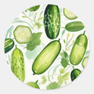 Serene Watercolor Cucumber Pattern with Flowing Classic Round Sticker