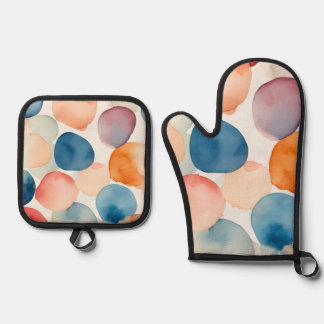 Serene Watercolor Dots Oven Mitt & Pot Holder Set
