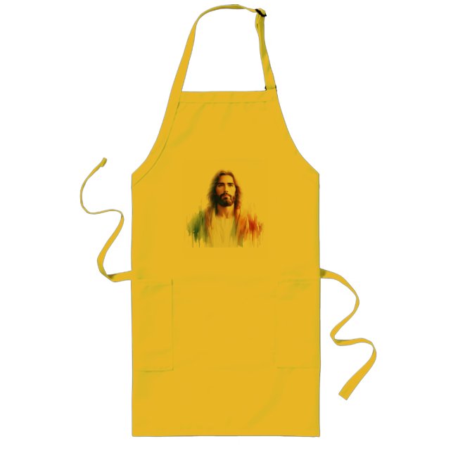 Serene Watercolor Jesus Christ Portrait – Spiritua Long Apron (Front)