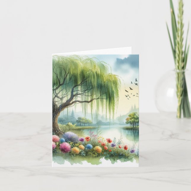 Serene Watercolor Landscape Blank Note Card (Front)