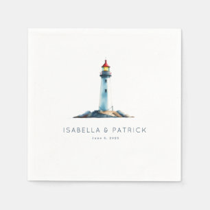 Serene Watercolor Lighthouse Illustration Napkin