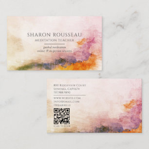 Serene Watercolor Meditation Teacher QR Code Business Card
