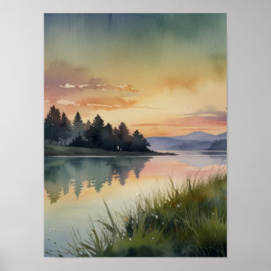 Serene Watercolor Mountain Landscape Art Print