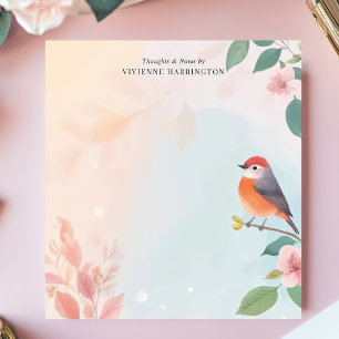 Serene Watercolor Robin Bird Floral Personalised Notepad