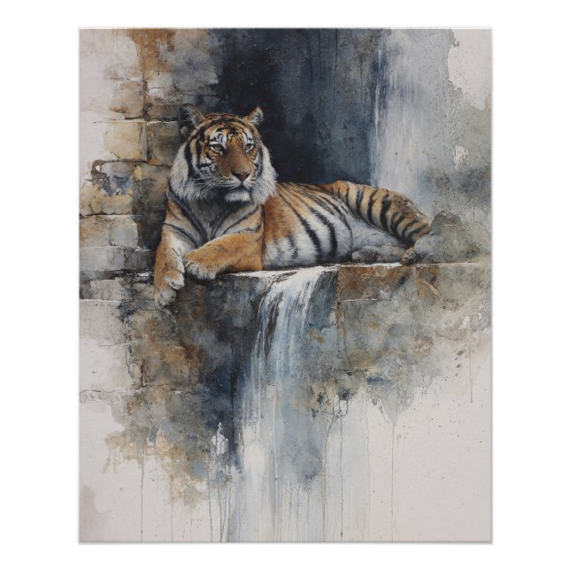 Serene Watercolor Tiger Stone Wall Art (Front)