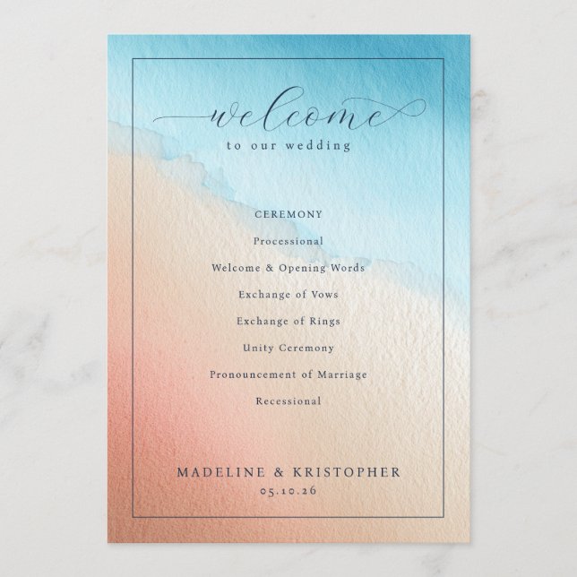 Serene Watercolor Wedding Ceremony Program (Front)