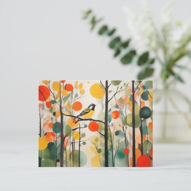 Serene Watercolor Woodland Bird In Spring Postcard (Standing Front)