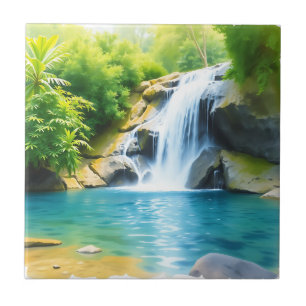 Serene Waterfall Cascading  Ceramic Tile