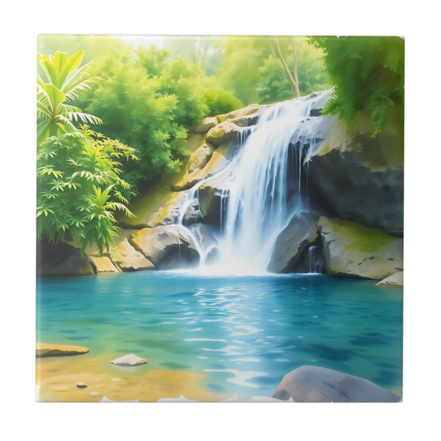 Serene Waterfall Cascading  Ceramic Tile (Front)