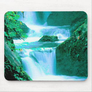 Serene Waterfall in Blue and Green Mouse Pad