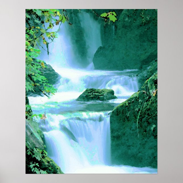 Serene Waterfall in Blue and Green Poster (Front)