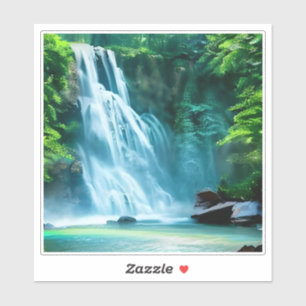 Serene Waterfall in Pale Blue and Green