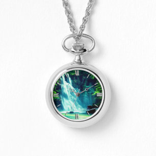 Serene Waterfall in Pale Blue and Green    Watch