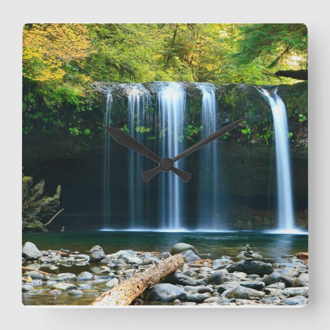 Serene Waterfall Square Wall Clock (Front)