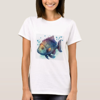 "Serene Waters: Artistic Fish Design Ladies' T-Shi T-Shirt