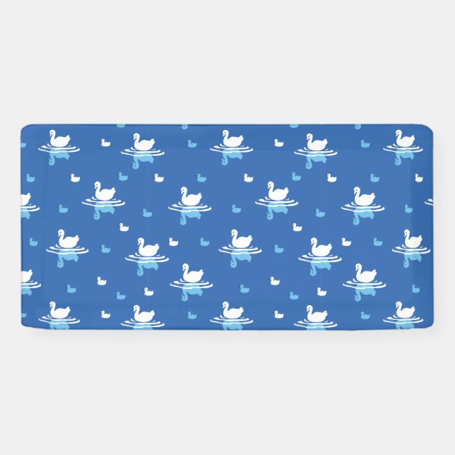 Serene Waters - Playful Swan Lake Pattern Design Banner (Horizontal)