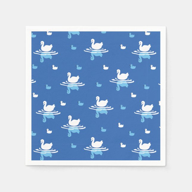 Serene Waters - Playful Swan Lake Pattern Design Napkin (Front)