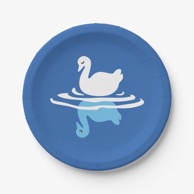 Serene Waters - Playful Swan Lake Pattern Design Paper Plate (Front)