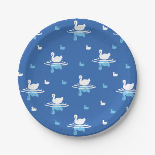 Serene Waters - Playful Swan Lake Pattern Design Paper Plate