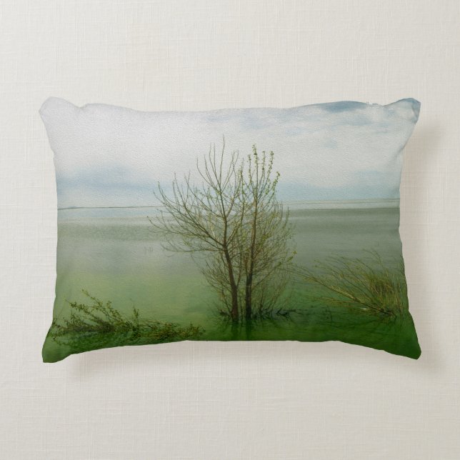 Serene Waterscape Landscape Decorative Cushion (Front)