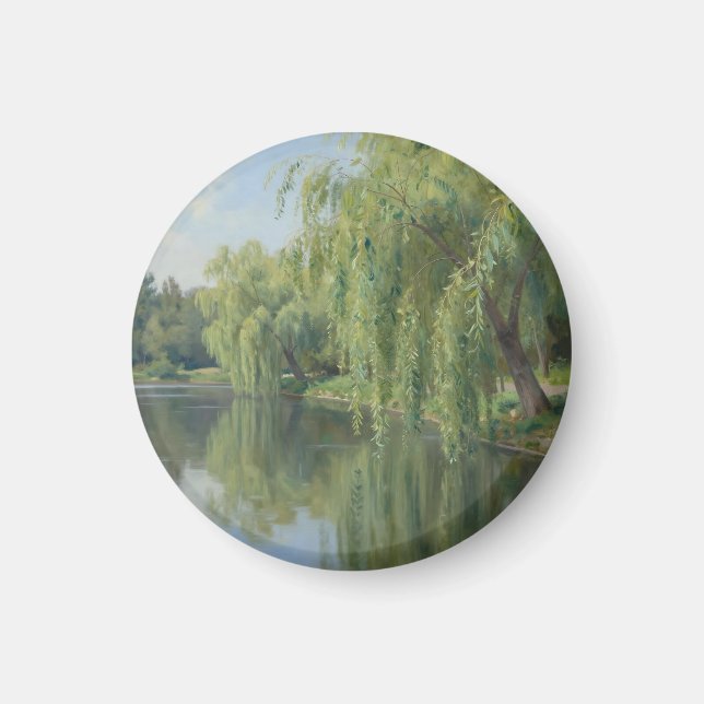 Serene Weeping Willow Pond Landscape Magnet (Front)
