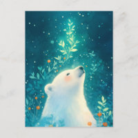 Serene White Bear in Glowing Teal Garden
