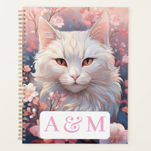 Serene White Cat Planner with Dual Monogram
