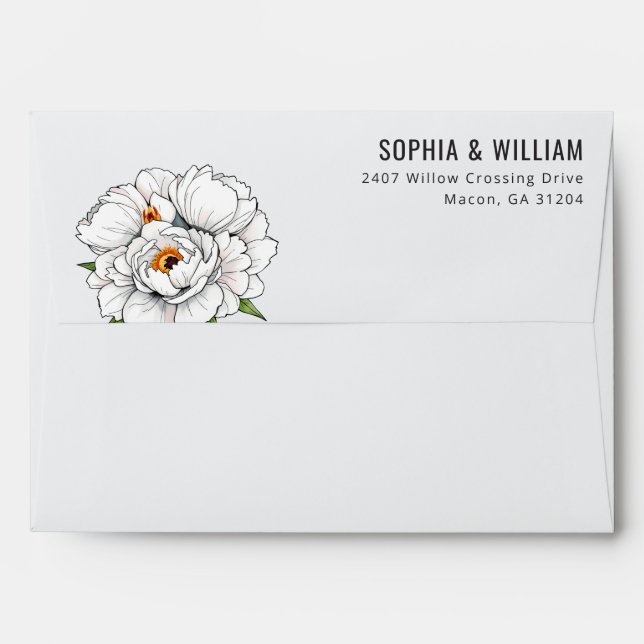 Serene White Floral Botanical Illustration Envelope (Back (Top Flap))
