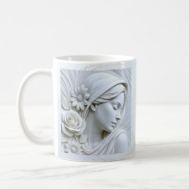Serene White Plaster Woman Coffee Mug (Left)