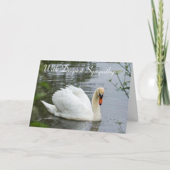 Serene White Swan Sympathy Card (Front)