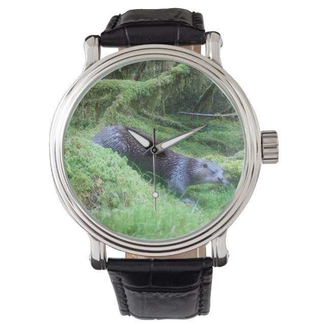 Serene Wildlife Riverside Otter Timepiece Peaceful Watch (Front)