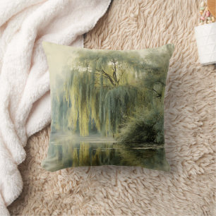 Serene Willow Tree Reflection Nature Art (10) Cushion