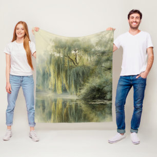 Serene Willow Tree Reflection Nature Art (10) Fleece Blanket