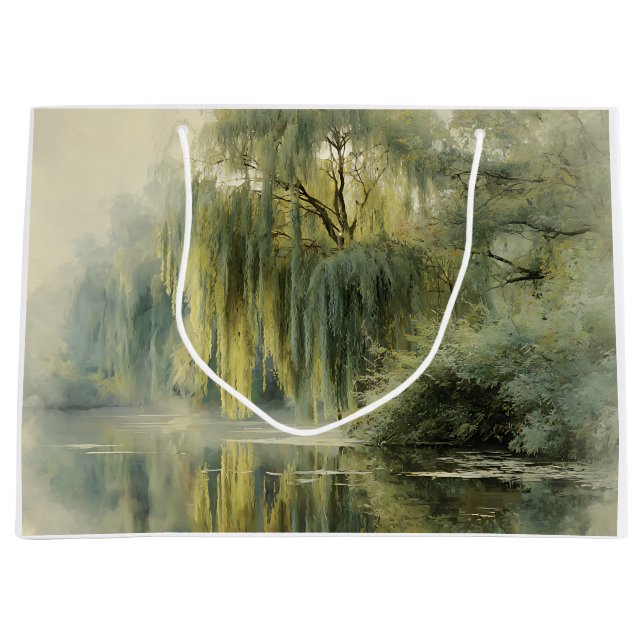 Serene Willow Tree Reflection Nature Art (10) Large Gift Bag (Front)