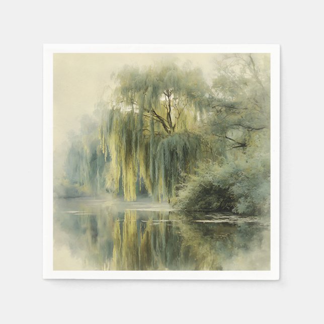 Serene Willow Tree Reflection Nature Art (10) Napkin (Front)