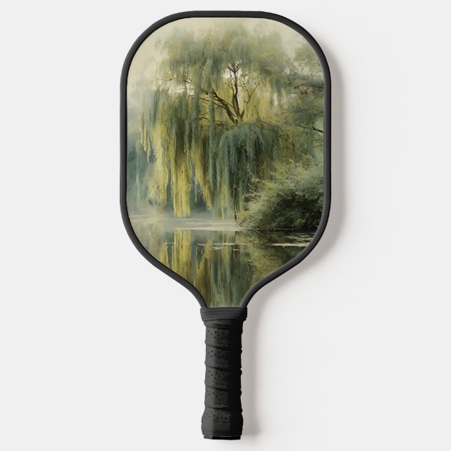 Serene Willow Tree Reflection Nature Art (10) Pickleball Paddle (Back)