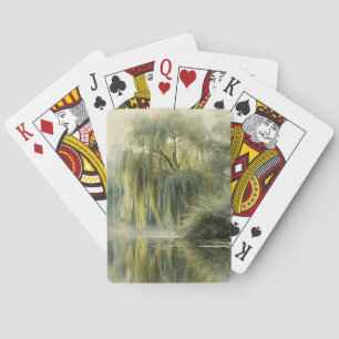 Serene Willow Tree Reflection Nature Art (10) Playing Cards