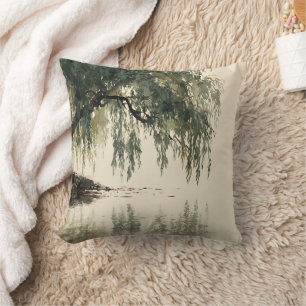 Serene Willow Tree Reflection Nature Art (11) Cushion