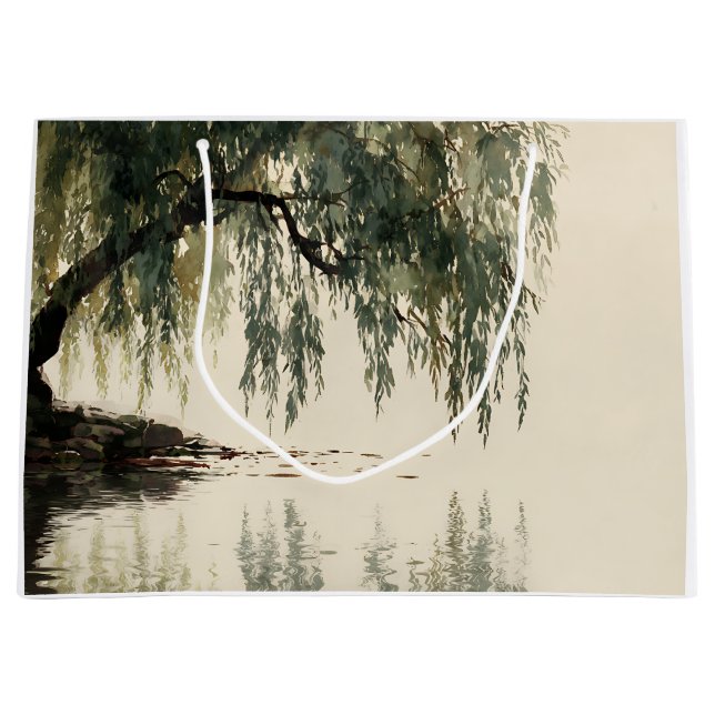 Serene Willow Tree Reflection Nature Art (11) Large Gift Bag (Front)