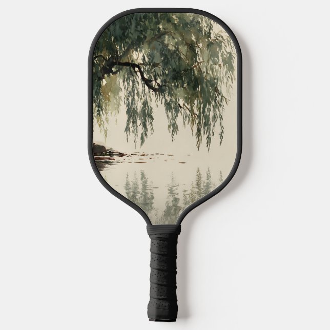 Serene Willow Tree Reflection Nature Art (11) Pickleball Paddle (Back)