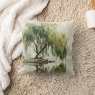 Serene Willow Tree Reflection Nature Art (12) Cushion