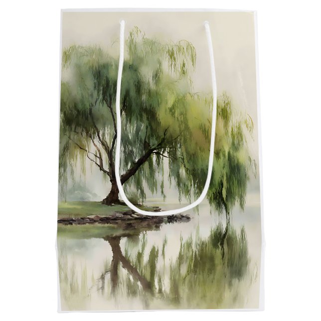 Serene Willow Tree Reflection Nature Art (12) Medium Gift Bag (Back)