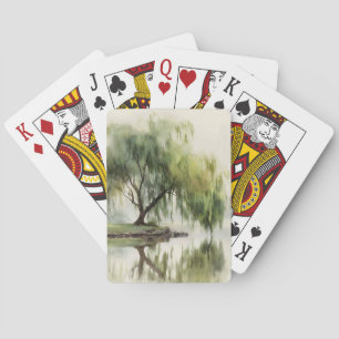Serene Willow Tree Reflection Nature Art (12) Playing Cards