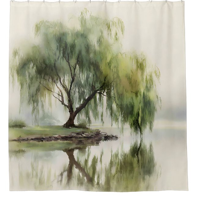 Serene Willow Tree Reflection Nature Art (12) Shower Curtain (Front)
