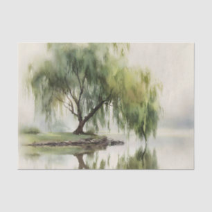 Serene Willow Tree Reflection Nature Art (12) Tissue Paper