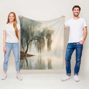 Serene Willow Tree Reflection Nature Art (13) Fleece Blanket