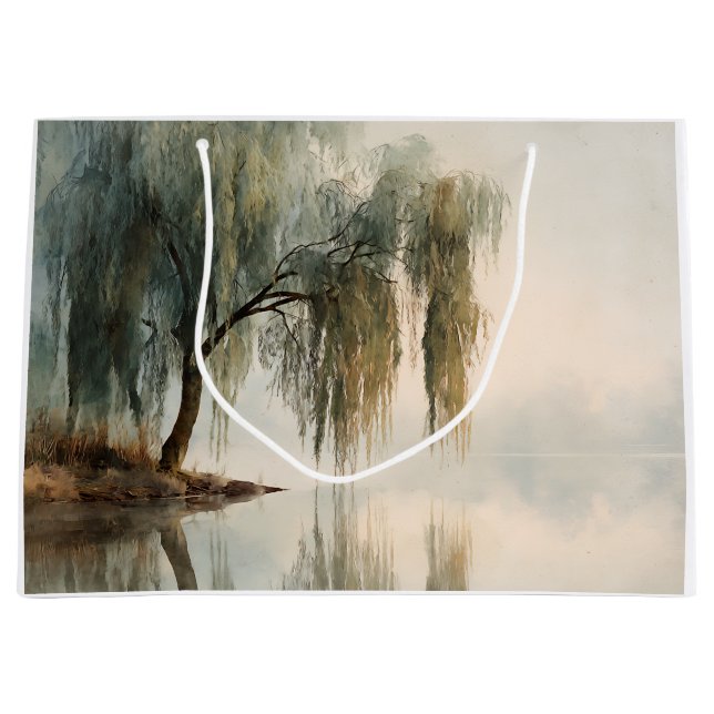 Serene Willow Tree Reflection Nature Art (13) Large Gift Bag (Front)