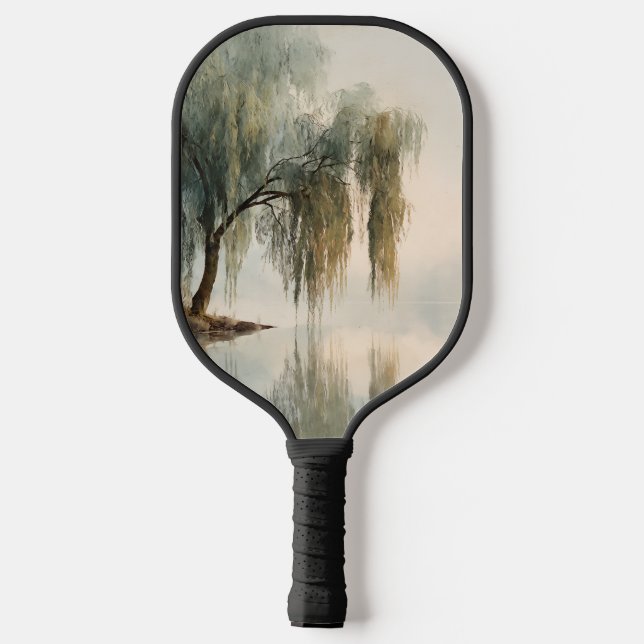 Serene Willow Tree Reflection Nature Art (13) Pickleball Paddle (Back)