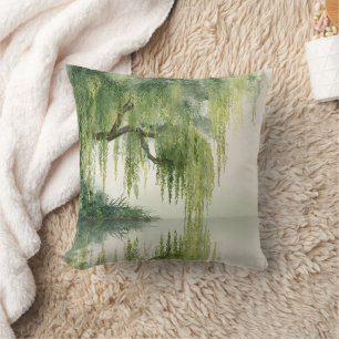Serene Willow Tree Reflection Nature Art (14) Cushion