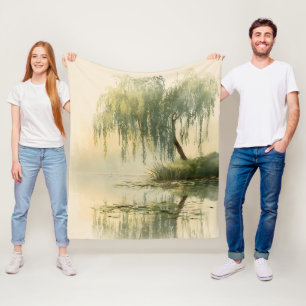 Serene Willow Tree Reflection Nature Art (1) Fleece Blanket
